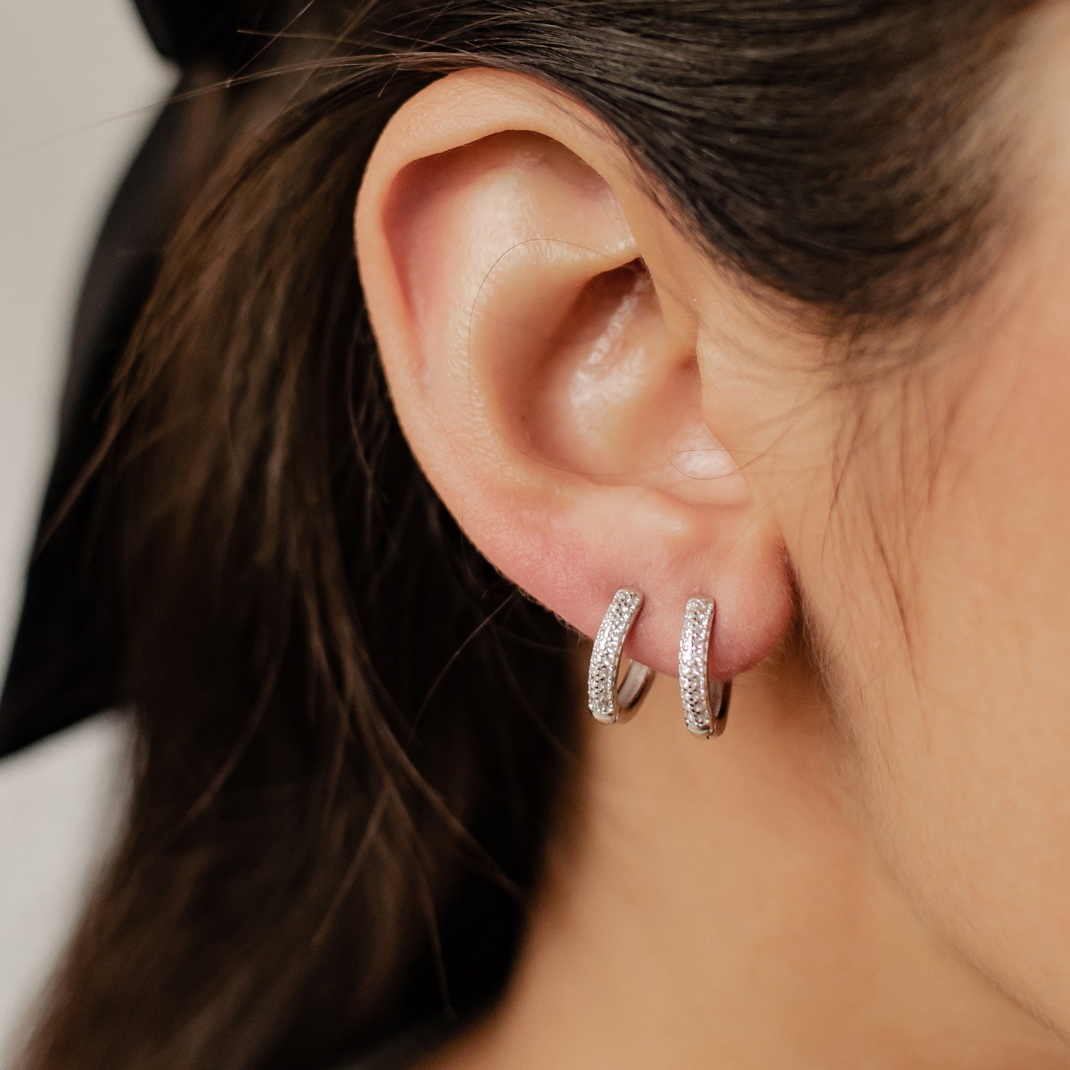 Boucles d’Oreilles Créoles Pierre Claire Double Sterling Argent